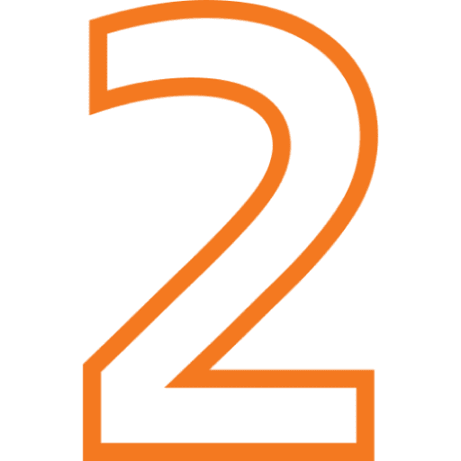 Orange number two on black background.
