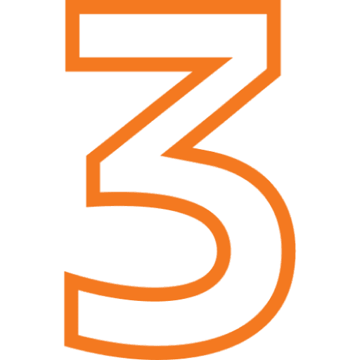 Orange number three on black background.
