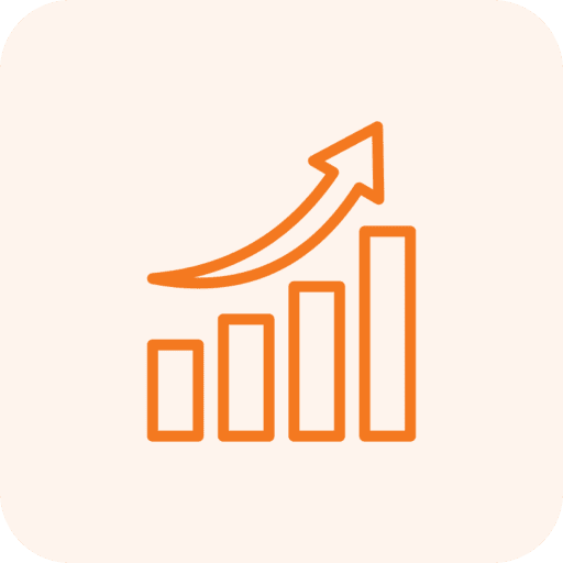 Bar chart with upward arrow icon.