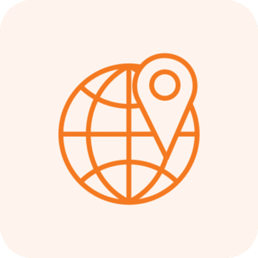 Globe icon with location pin overlay.