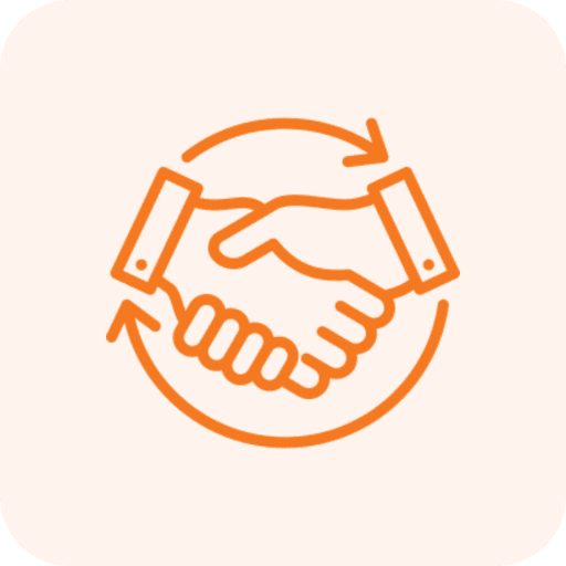 Handshake icon with circular arrows.