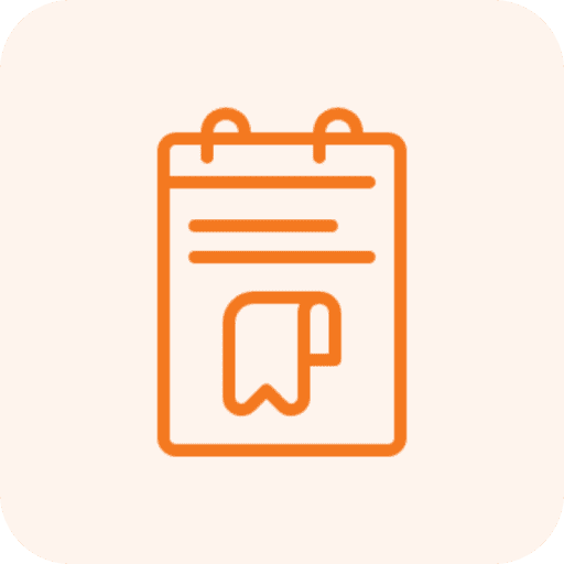 Calendar icon with bookmark symbol, orange outline.