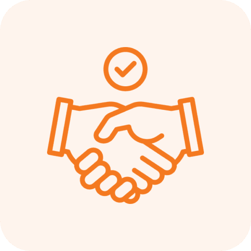 Handshake icon with checkmark above it.