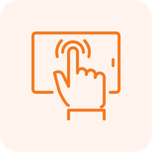 Hand touching screen icon on beige background.