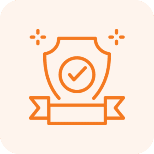 Shield with checkmark and ribbon icon.