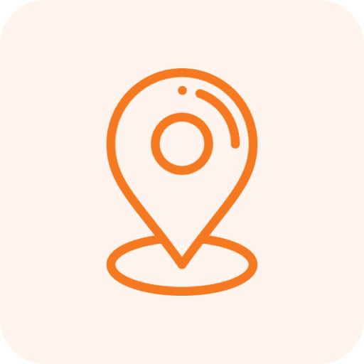 Orange location pin icon on beige background.
