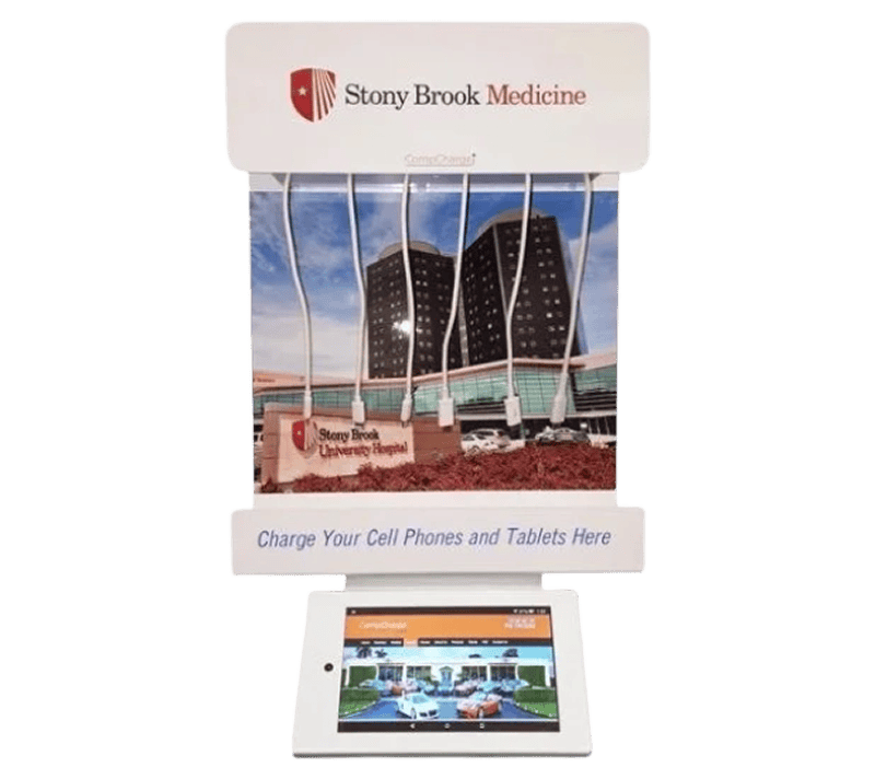 Charging station with Stony Brook Medicine branding.
