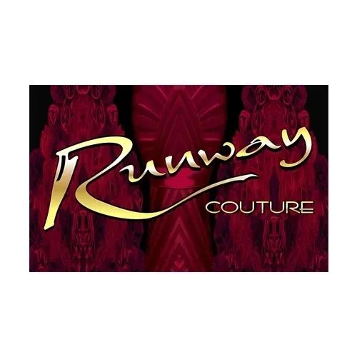 Runway Couture logo with ornate red background.