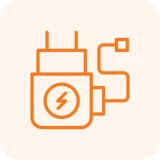 Orange electrical plug icon with lightning bolt.